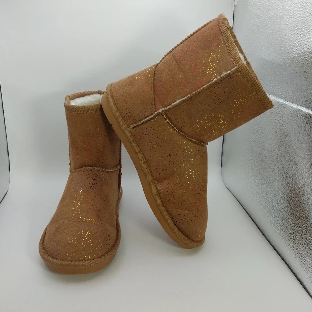 Serra Children's  Ankle Boots  Brown Sparkle Faux Suede Fur Shearling Size 2/3